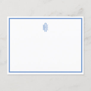 Monogrammat blått och vitt platt vykort