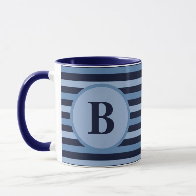 Monogrammat Blue Rand i marinmarinmarinerade och l Mugg (Vänster)