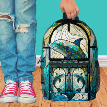 Monogrammat Blue Teal Dolphin Stain Glass