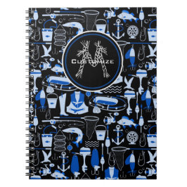 Monogrammat Borta fiske blått Mönster Anteckningsbok