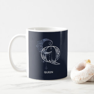 Monogrammat Brev Q Boho Crescent Måne Mandala Kaffemugg