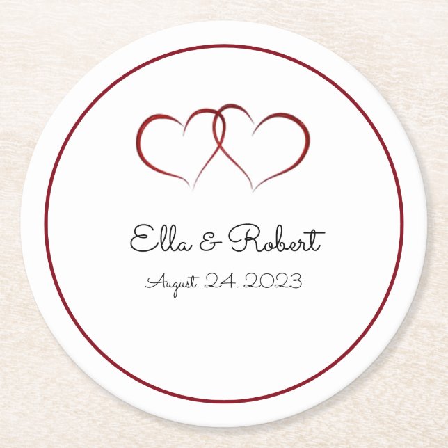 Monogrammat bröllop Pappra Underlägg Papper Rund (Framsidan)
