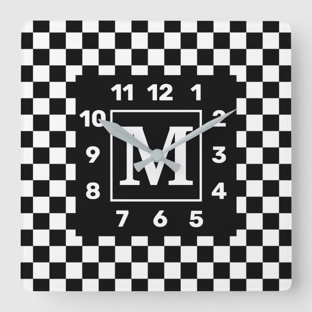 Monogrammat BW-kontrollerat köldlås i fyrkant Fyrkantig Klocka (Framsida)