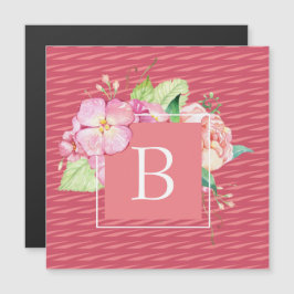 Monogrammat Feminine Girly Rosa Watercolor Magnet