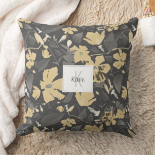 Monogrammat Feminine Guld Grått-Blommönster Kudde