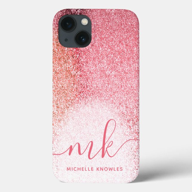 Monogrammat glitter  Rosa ros Guld (Baksida)