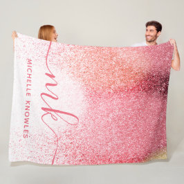 Monogrammat glitter Rosa ros Guld Fleecefilt