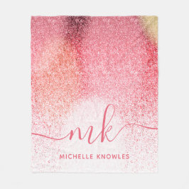 Monogrammat glitter  Rosa ros Guld Fleecefilt