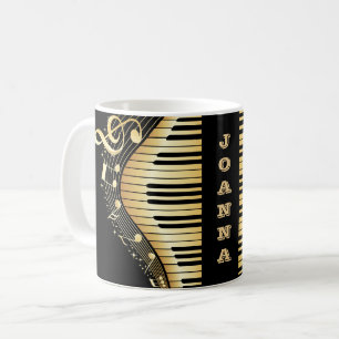 Monogrammat Guld och svart Musik noter och Nyckel Kaffemugg