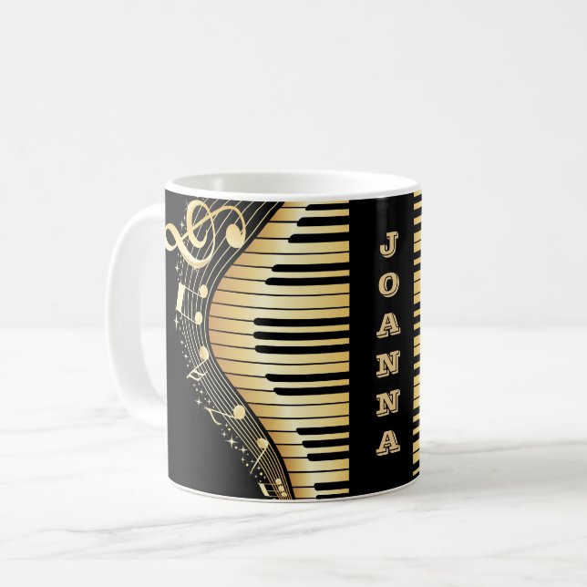 Monogrammat Guld och svart Musik noter och Nyckel Kaffemugg (Framsida vänster)