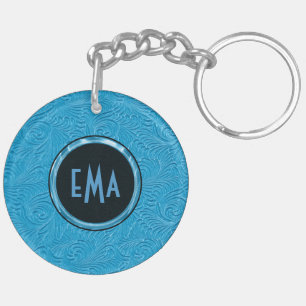 Monogrammat Himlar Blue Embossed Blommönster
