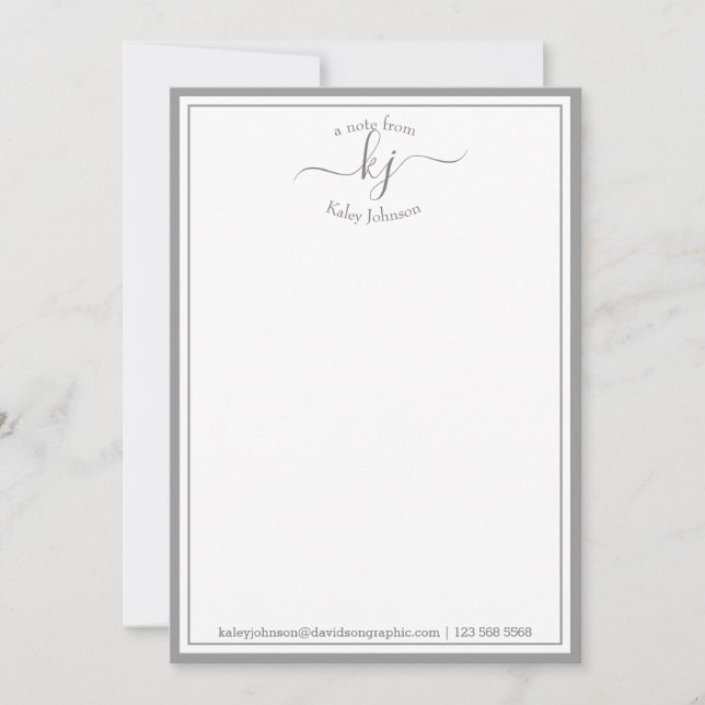 Monogrammat lätt Grått från anteckningskortets skr Tack Kort (Framsida)