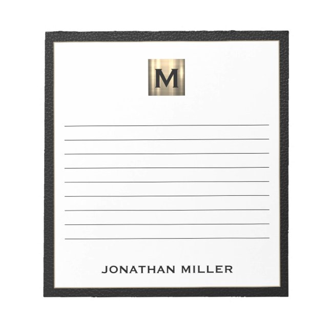 Monogrammat Lintet Anteckningsblock Black Guld Ini (Framsida)