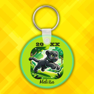 Monogrammat med Black and Grönt Panther Unge   Nyckelring