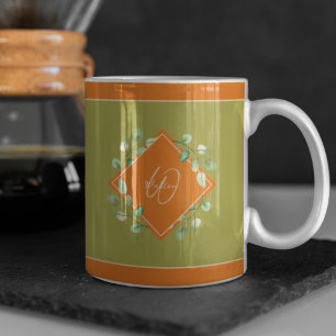Monogrammat med Höst löv Orange och Grönt Kaffemugg