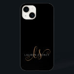Monogrammat med modern svart Guld-latin<br><div class="desc">Modern Black Guld Feminine Script Monogrammed iphone case. Anpassa enkelt den här moderna elegantens telefonväska med anpassningsbarnas monogram och namn.</div>