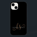 Monogrammat med modern svart Guld-latin<br><div class="desc">Modern Black Guld Feminine Script Monogrammed iphone case. Anpassa enkelt den här moderna elegantens telefonväska med anpassningsbarnas monogram och namn.</div>