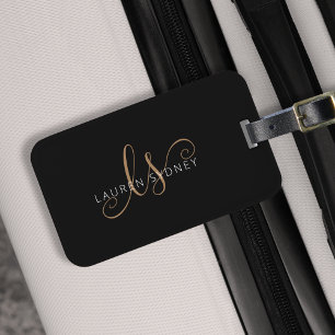 Monogrammat med modern svart Guld-latin Bagagebricka