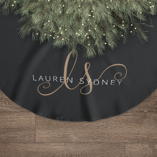 Monogrammat med modern svart Guld-latin Julgransmatta Borstad Polyester