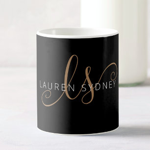 Monogrammat med modern svart Guld-latin Kaffemugg