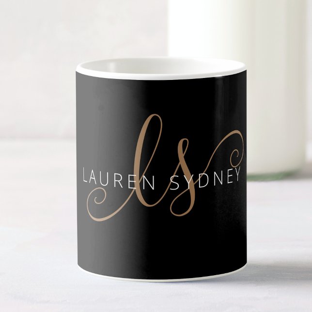 Monogrammat med modern svart Guld-latin Kaffemugg (Skapare uppladdad)
