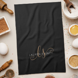 Monogrammat med modern svart Guld-latin Kökshandduk
