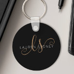 Monogrammat med modern svart Guld-latin Nyckelring<br><div class="desc">Den moderna svarta feminina nyckelkedjan i Guld med monogrammed skript. Anpassa enkelt den här moderna nyckelkedjan för elegant med ditt anpassningsbar monogram och namn.</div>