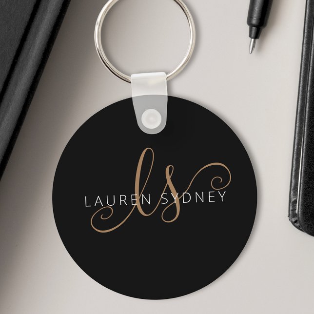 Monogrammat med modern svart Guld-latin Nyckelring (Skapare uppladdad)