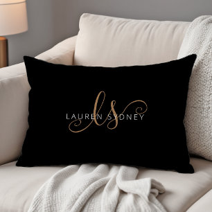 Monogrammat med modern svart Guld-latin Prydnadskudde