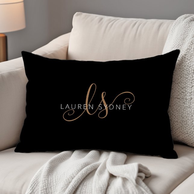 Monogrammat med modern svart Guld-latin Prydnadskudde (Skapare uppladdad)