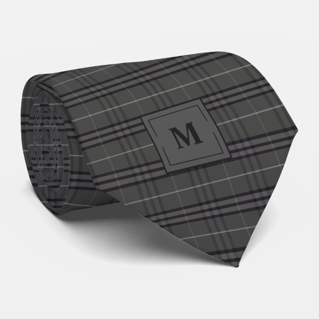 Monogrammat med mörk Grått och svartvit beläggning Slips (Rullad)