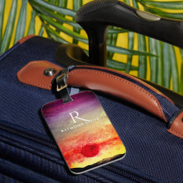 Monogrammat monogrammat vattenfärgade Sunset Mount Bagagebricka