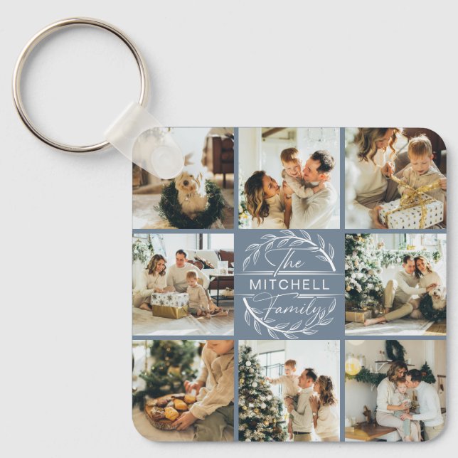 Monogrammat par fotokollage | Dusty Blue Gift Nyckelring (Framsida)