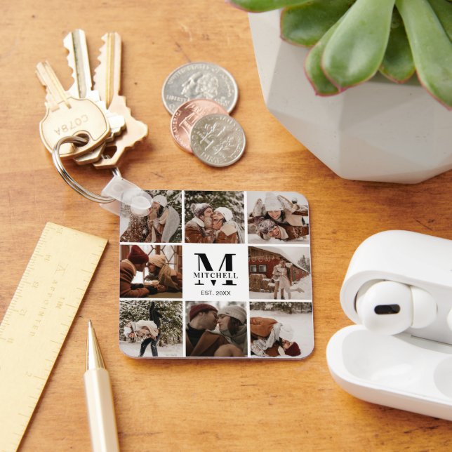 Monogrammat par fotokollage | Monogram Gift Nyckelring (Skrivbord)