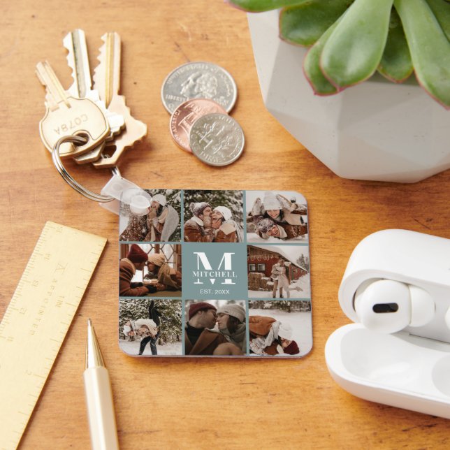 Monogrammat par fotokollage | Monogram-Grönt Nyckelring (Skrivbord)