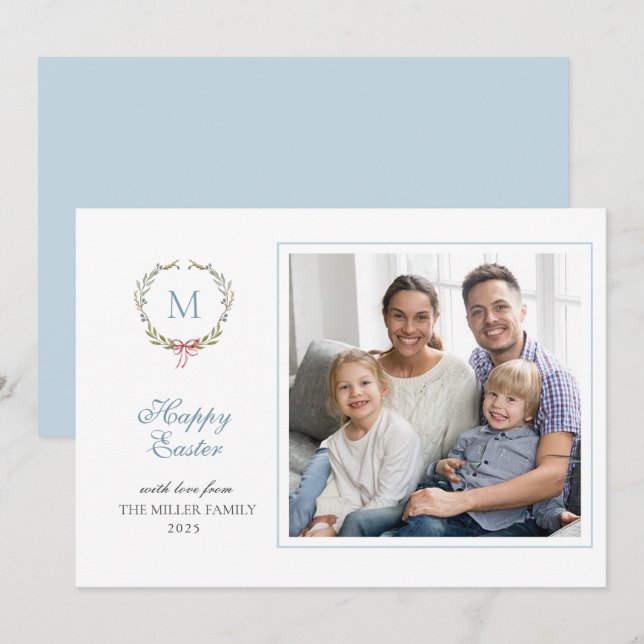 Monogrammat Påsk-fotokort för hälsning Julkort (Fram/baksida)