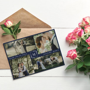 Monogrammat Photo Collage Bröllop Tack Kort