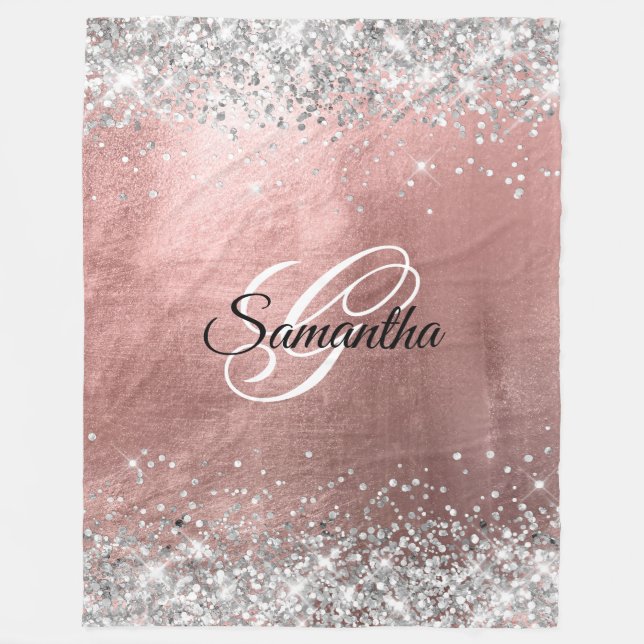 Monogrammat ro guldfetter Silver Glitter Finare Fleecefilt (Framsidan)