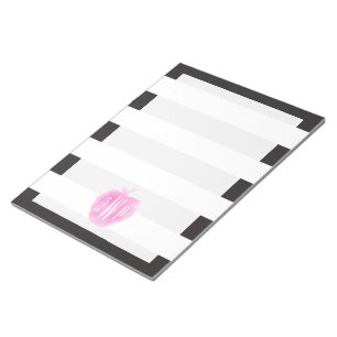 Monogrammat Rosa vattenfärgsäpple + Rand Anteckningsblock