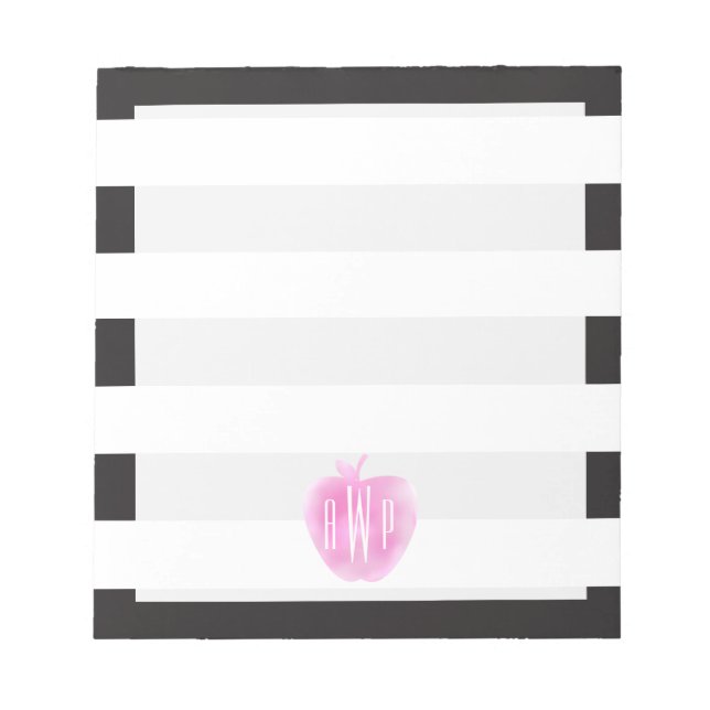 Monogrammat Rosa Watercolor Apple + Rand Anteckningsblock (Framsida)