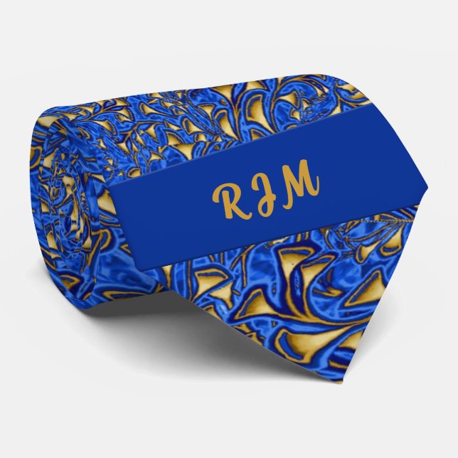 Monogrammat Royal Blue och Guld Paisley Slips (Rullad)