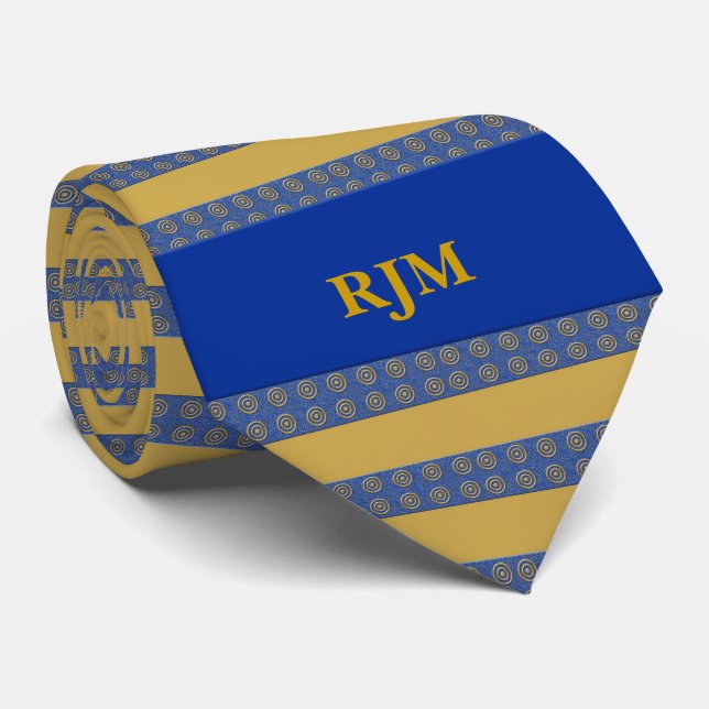 Monogrammat Royal Blue och Guld Rand Slips (Rullad)