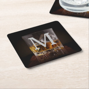 Monogrammat Rustic Whiskey-glas Underlägg Papper Kvadrat