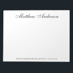 Monogrammat skript anteckningsblock<br><div class="desc">Anteckningsblocket 11 x 8, 5 med 40 sidor med ditt namn, adress och mobilt nummer i enkelt, modernt men traditionellt typsnitt är perfekt för att skriva anteckningar till kontorspersonal, familj och vänner. Att ha det i närheten kommer att göra det bekvämt och enkelt att slå ihop anteckningar och idéer. Det...</div>
