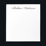 Monogrammat skript anteckningsblock<br><div class="desc">Detta 5, 5 x 6-anteckningsblock med 40 sidor med ditt namn i ett enkelt, modernt men traditionellt skript i svart är perfekt för att skriva anteckningar till kontorspersonal, familj och vänner. Att ha det i närheten kommer att göra det enkelt och bekvämt att anteckna eller lägga sig i idéer. Det...</div>