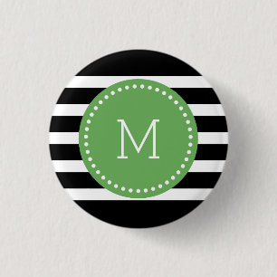 Monogrammat svart och vit Rand- och Grönt-dekorfär Knapp