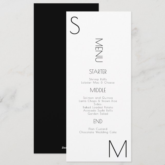 Monogrammat svart vitt bröllopsmeny julkort (Fram/baksida)