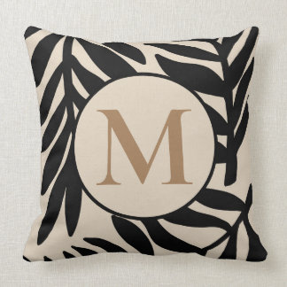 Monogrammat, svartvit Handflatan Löv Kudde