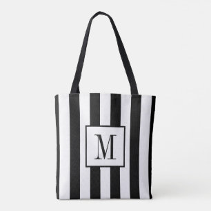 Monogrammat svartvitt strimlat tygkasse