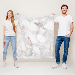 Monogrammat Trendig Ro-Guld Faux Marble Fleecefilt